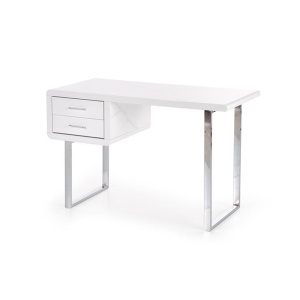 Birou HM B30, MDF lucios, cadru metalic cromat, 2 sertare, 120x55x76 cm, alb - Img 1