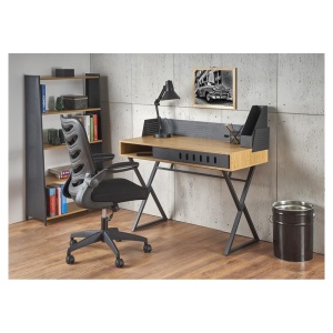 Birou HM B43, cadru metalic, MDF, spatiu depozitare, 110x51x90 cm, stejar negru - Img 2