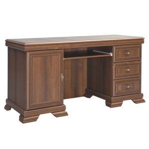 Birou VMB, clasic, 3 sertare, usa, polita tastatura, Pal Melaminat, insertii MDF, Nuc - Img 2