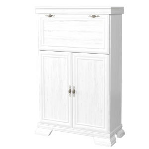 Comoda living VM5, o usa rabatabila pentru bar, 2 usi fixe, Pal Melaminat, cu elemente din MDF, Alb Antichizat - Img 3
