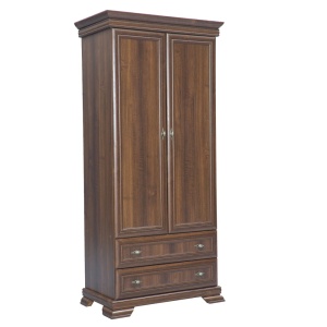 Dulap living si dormitor VMS1, 2 usi, 2 sertare, cu bara de haine, Pal Melaminat, cu elemente din MDF, Nuc - Img 2