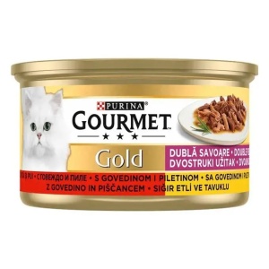 Hrana umeda pentru pisici, Vita si Pui, in sos, Gourmet Gold, Purina, 85 g