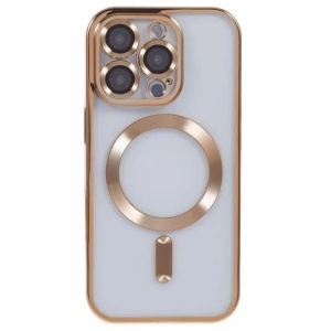 Husa silicon iPhone 15 Pro Max, MagSafe, ElectroEdge, transparenta cu margini aurii