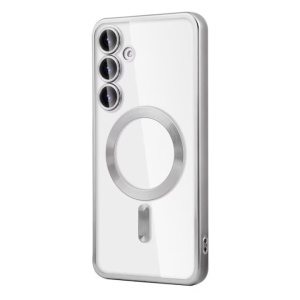 Husa silicon Samsung Galaxy S24, MagSafe, ElectroEdge, transparenta cu margini argintii