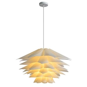 Lustra cu ornamente din polipropilena, 1 x E27, max 9W, abajur 52 x 26.5 cm, Alb, Bossram - Img 2