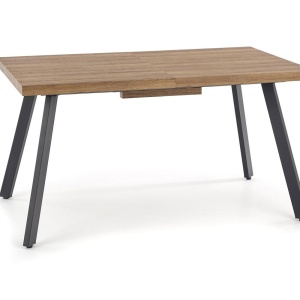 Masa extensibila living HM Berlin, MDF laminat, cadru metalic, 140-180x85x76 cm, 8 persoane, nuc negru