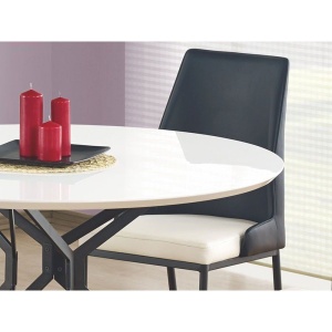 Masa living HM Pixel, MDF lacuit, cadru metalic, 120-160x120x76 cm, 6 persoane, alb negru - Img 2