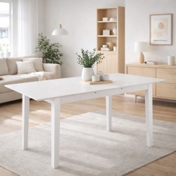 Masa living si bucatarie extensibila Miami, MDF, structura lemn masiv, 6 persoane, 120 150 x 80 x 73.8 cm, alb