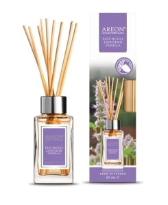 Odorizant de camera, Paciuli, Lavanda si Vanilie, 85 ml, cu betisoare, Areon