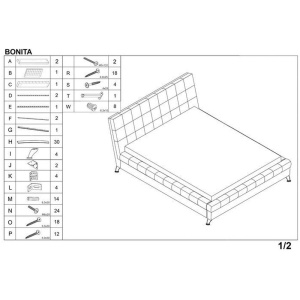 Pat HM Bonita, dublu, tapitat cu piele ecologica, lemn masiv, cu somiera, 160x200, bej - Img 3
