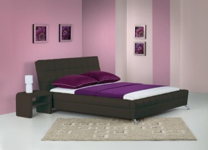 Pat HM Bonita, dublu, tapitat cu piele ecologica, lemn masiv, cu somiera, 160x200, maro