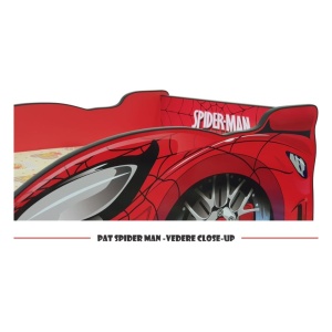Pat pentru copii SpiderCar, Pal melaminat, margini rotunjite PVC, 2-12 ani, 170x84x55 cm, rosu - Img 3
