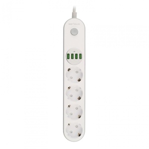 Prelungitor cu protectie Serioux, 4 prize schuko, input 100-240V, 50- 60Hz, output (Total): 2500W - 10A, 4 porturi USB, 4 porturi USB (5V- 3.1A) (Auto Max) 17W, Amperaj port USB (max) 3.4A, functie auto ID, antistatic, buton power/off, lungime cablu 2m, - Img 1