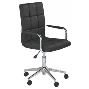 Scaun birou copii HM Gonzo 2, Ergonomic, Cadru metalic, Tapitat cu piele ecologica, Mecanism de balans, Cu brate, 90 Kg, Negru
