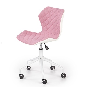 Scaun birou copii HM Matrix 3, stofa piele ecologica, inaltime reglabila, rotire 360 , roti pivotante, cadru metalic vopsit, 100 kg, roz alb - Img 2