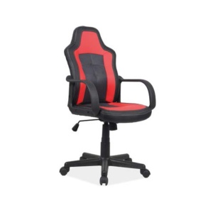 Scaun birou copii SL Cruz, piele ecologica, cadru polipropilena, rotire 360 , pivotant, 80 kg, negru rosu