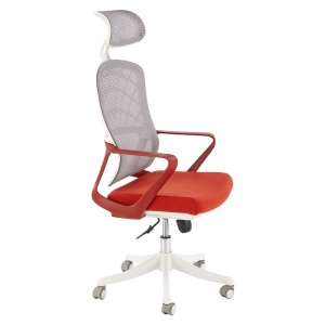 Scaun birou ergonomic HM Vesuvio 2, mesh, mecanism balans, baza polipropilena, suport lombar, tetiera reglabila, 120 kg, rosu scortisoara gri alb - Img 1