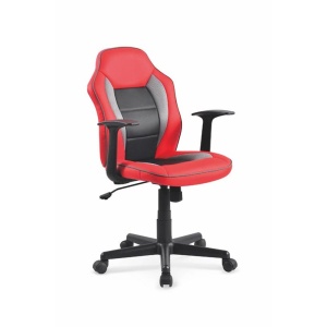 Scaun birou pentru copii HM Nemo, Ergonomic, Cadru Polipropilena, Piele ecologica cu insertii de Mesh, Inaltime ajustabila, Mecanism balansare, 110 Kg, Rosu Negru