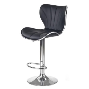 Scaun de bar HM H69, Piele ecologica, Inaltime ajustabila, Suport picioare, Cu spatar, Rotativ, 90 kg, Negru - Img 3