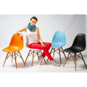 Scaun de bucatarie si living din polipropilena SL Enzo, ergonomic, lemn masiv, 83x46x42 cm, 100 kg, Bleu - Img 2