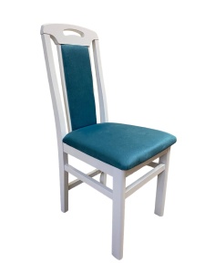 Scaun de living si bucatarie SB Tim, din lemn masiv fag, tapiterie stofa, lacuit, 120 kg, 96x43x40 cm, Alb Turcoaz - Img 2