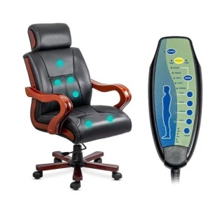 Scaun directorial cu masaj OFF1662, baza lemn, piele ecologica, elegant, robust, cu temporizator, 120 kg - Img 3