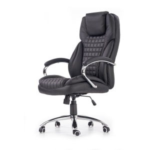 Scaun directorial HM King, ergonomic, piele ecologica, robust, mecanism de balans, cadru metalic cromat, inaltime reglabila, 120 kg, negru - Img 2
