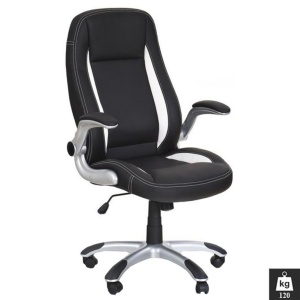 Scaun directorial HM SATURN, Cadru Polipropilena, Piele ecologica, Cotiere ajustabile, Mecanism de balansare, 120 Kg, Negru