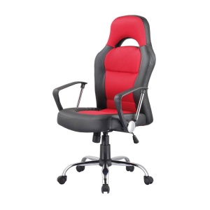 Scaun directorial SL Q033, Cadru cromat, Piele ecologica Mesh, Inaltime ajustabila, Mecanism de balans, 100 Kg, Rosu Negru - Img 2