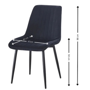 Scaun tapitat cu stofa tip catifea AB176, de living si bucatarie, cadru metalic, 88x47x42 cm, negru - Img 3