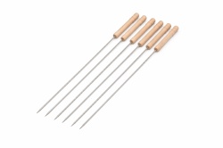 Set 6 frigarui din inox 45 cm, pentru gratar, maner din lemn, KMT Style