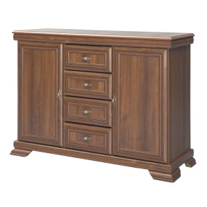 Set comoda living si dormitor, VM3, 4 sertare, 2 usi si vitrina suprapozabila VMN4, 2 usi, 2 polite, Pal melaminat, cu insertii MDF, Nuc - Img 3