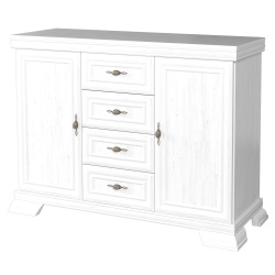 Set comoda living si dormitor, VM3, 4 sertare, 2 usi si vitrina suprapozabila VMN4, 2 usi, 2 polite, Pal melaminat, cu insertii MDF, Alb Antichizat - Img 6