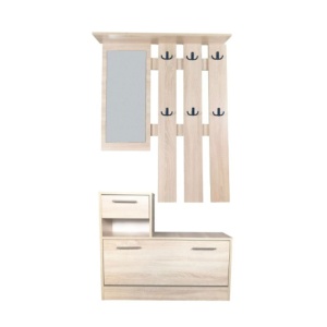 Set cuier si pantofar cu oglinda GN Filip, Pal Melaminat, 12 agatatori, usa rabatabila, polita, stejar
