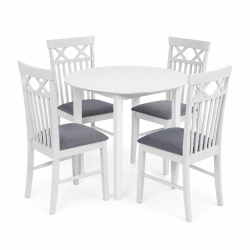Set masa bucatarie Sophia, MDF, rotunda, 90x74 cm si 4 scaune Rebecca, tapiterie stofa,100 kg, 94x49x43.5 cm, alb gri - Img 2