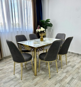 Set masa extensibila cu 6 scaune White Gray Marble – Eleganta si confort pentru casa ta - Img 4