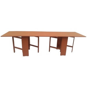 Set masa plianta 12 persoane, Pal Melaminat, insertii lemn masiv, 274x75x78 cm si 6 scaune pliante, tapiterie piele ecologica, cires - Img 3