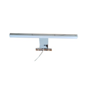 Set mobilier baie cu lavoar ceramic, GN0541, front MDF, 2 sertare, 60 cm, picioare cromate reglabile si dulap cu oglinda Celine, PAL, iluminare LED, alb - Img 3
