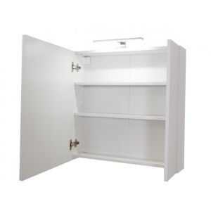Set mobilier baie suspendat, cu lavoar ceramic, GN0541, front MDF, 60 cm, 2 sertare, glisiere soft close si dulap cu oglinda Celine, PAL, iluminare led, alb - Img 3