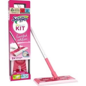 Swiffer, Set mop plat si rezerve, 3 rezerve umede, 8 rezerve uscate, Roz