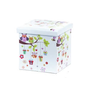 Taburete cu spatiu depozitare, Design, MDF Piele ecologica, 100 kg, 38 x 38 Owls - Img 2