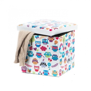 Taburete cu spatiu depozitare, Design, MDF Piele ecologica, 100 kg, 38 x 38, Owls New