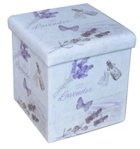 Taburete cu spatiu depozitare, Design, MDF Piele ecologica, 100 kg, 38 x 38, Lavanda multicolor