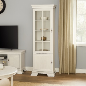 Vitrina living VMW1, 2 usi, 4 polite, Pal melaminat, cu insertii MDF, Alb Antichizat