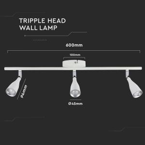 Aplica 3 reflectoare LED ajustabila alba 4000K 13.5W V-TAC - Img 2