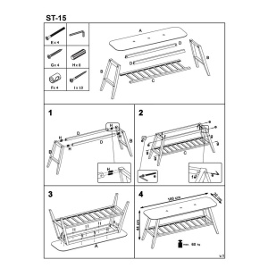 Bancheta cu suport pentru pantofi HM ST15, lemn masiv, stofa, capacitate 10 perechi, gri natur - Img 3