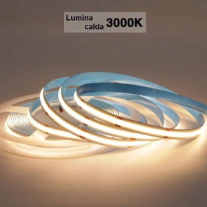 Banda LED COB cu lumina calda de 12W si 12V, 5m cu difuzor continuu - Img 1
