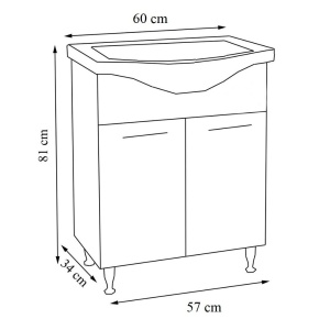 Baza si lavoar ceramic GN1531, mobilier baie stativ 60 cm, front MDF, 2 usi, balamale soft close, picioare cromate reglabile, alb - Img 3