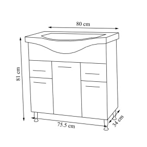 Baza si lavoar ceramic GN1531, mobilier baie stativ 80 cm, front MDF, 3 usi, 2 sertare, balamale soft close, picioare cromate reglabile, alb - Img 3