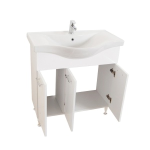 Baza si lavoar ceramic GN1531, mobilier baie stativ 80 cm, front MDF, 3 usi, balamale soft close, picioare cromate reglabile, alb - Img 2